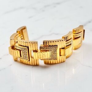 Vintage Christian Dior Chunky Gold Tone Link Bracelet with Crystal Accents